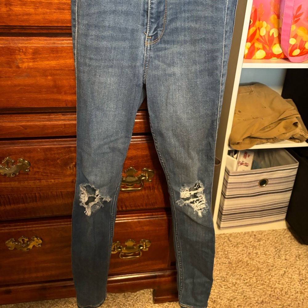 Ultra high rise ripped jeans